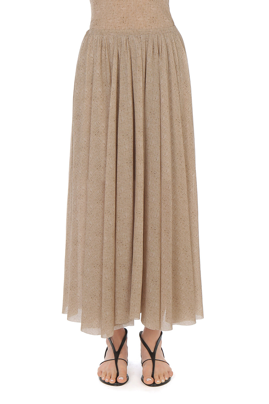 Jupe plissée en tulle imprimé - Beige