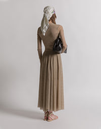Jupe plissée en tulle imprimé - Beige