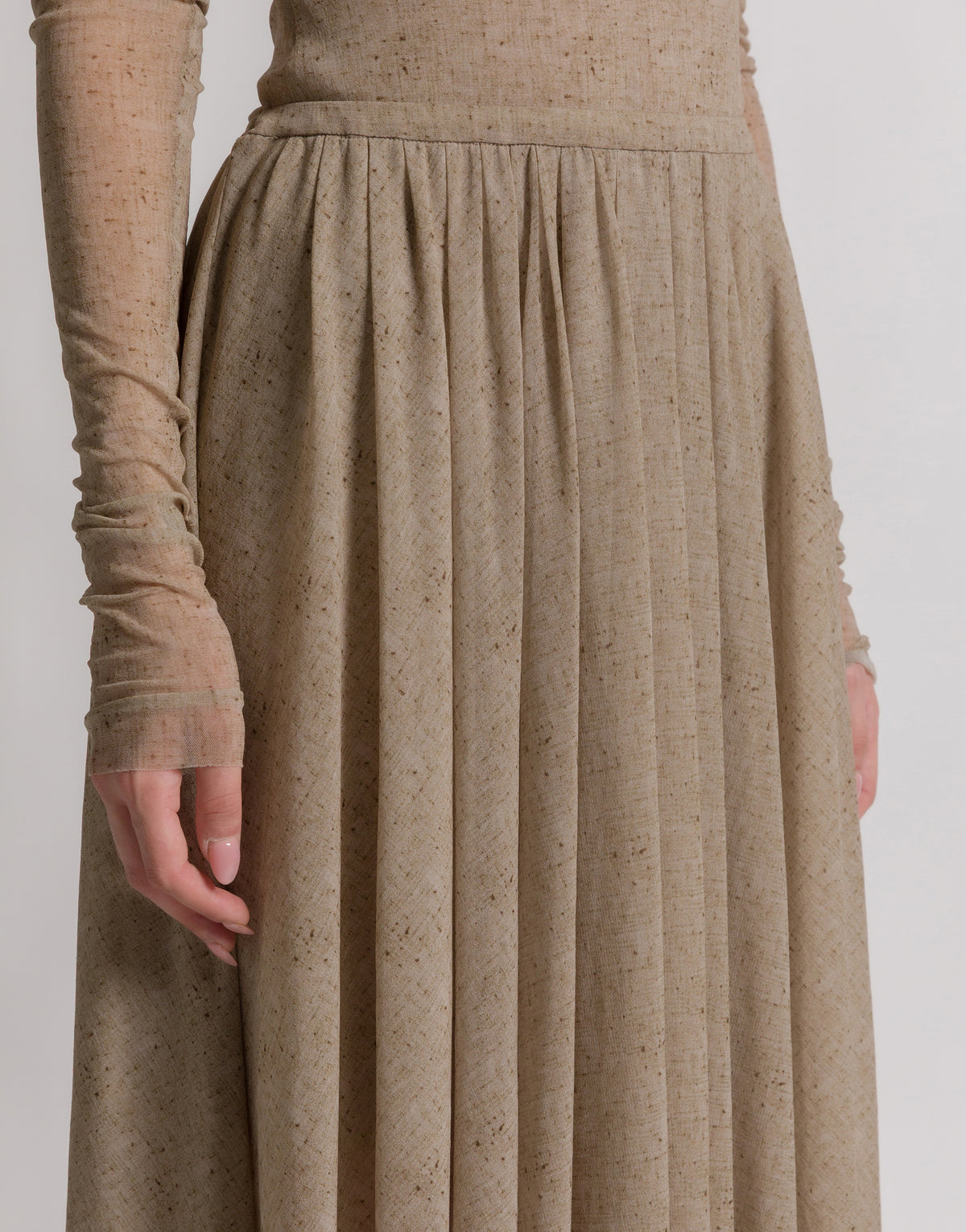 Jupe plissée en tulle imprimé - Beige