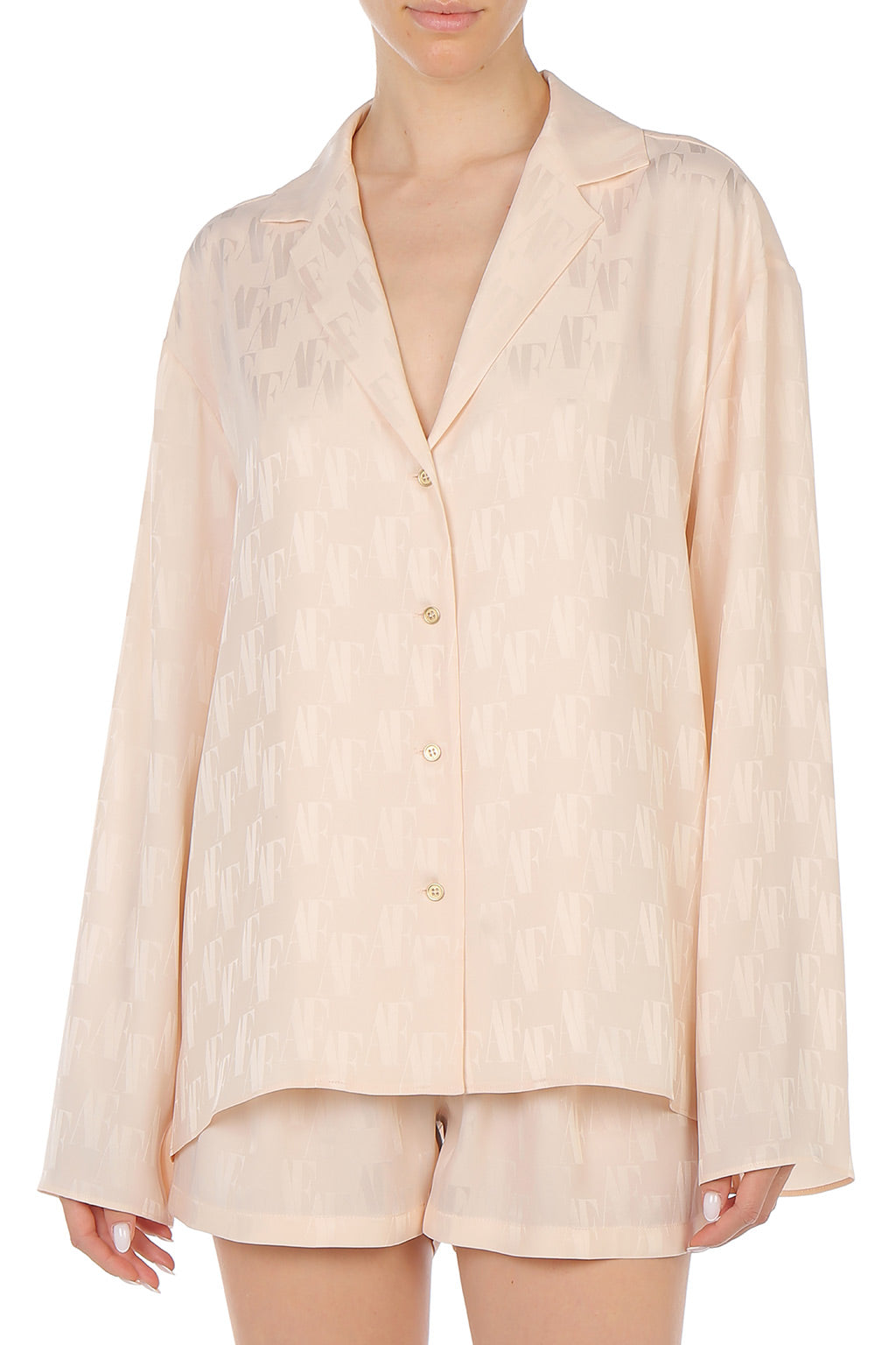 Chemise Satinée Monogrammée - Beige