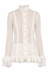 Blouse Transparente à Volants - Ivory
