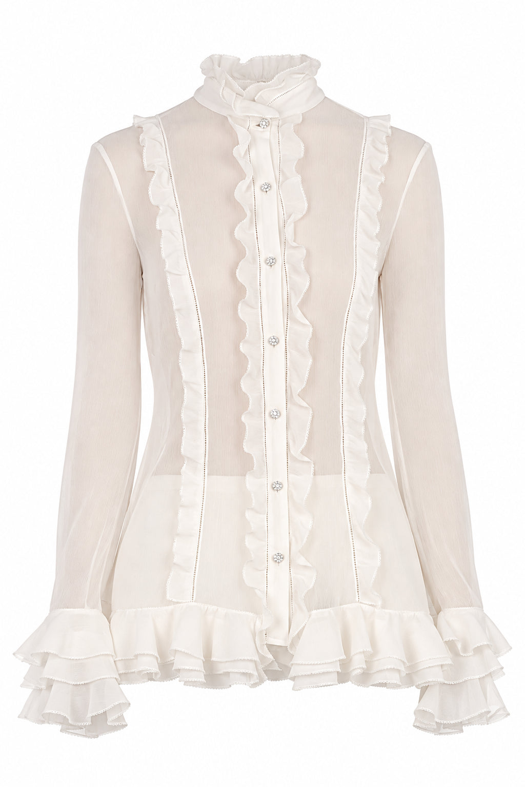 Blouse Transparente à Volants - Ivory