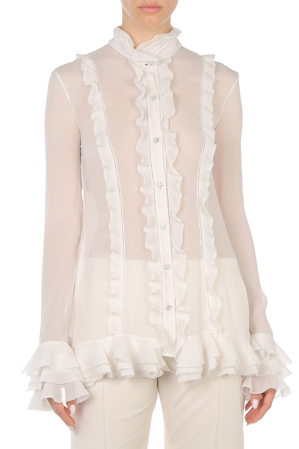 Blouse Transparente à Volants - Ivory
