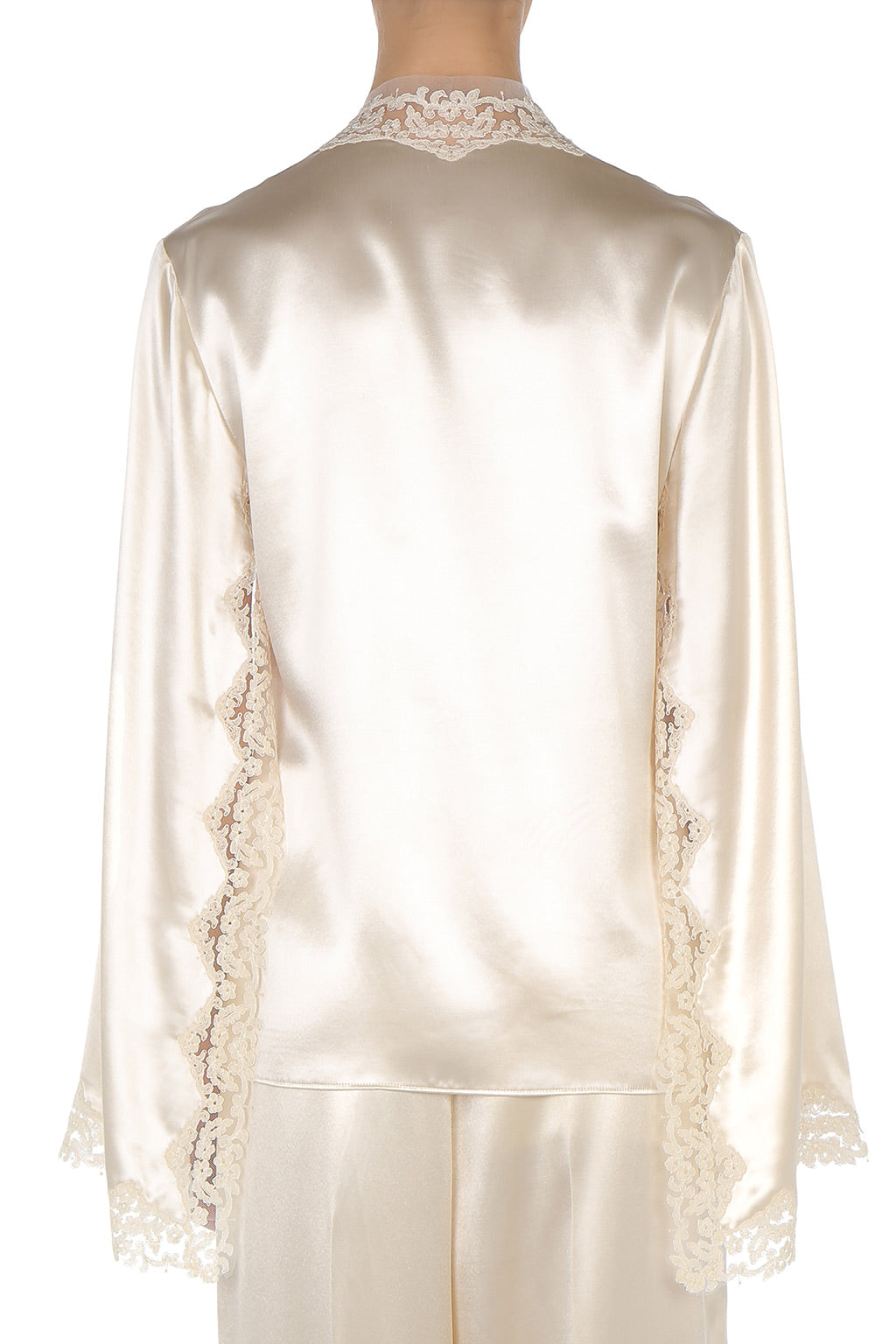Blouse en satin à manches cape - White