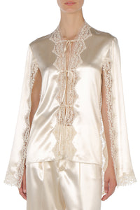 Blouse en satin à manches cape - White