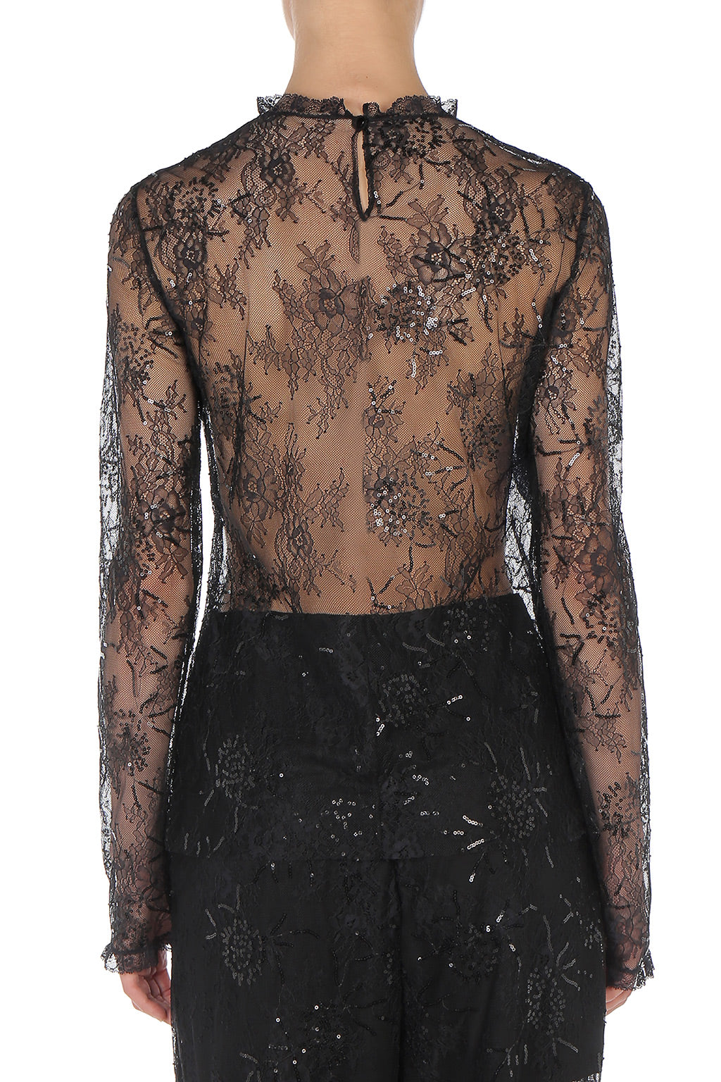 Chemisier en dentelle brodée et paillettes - Black