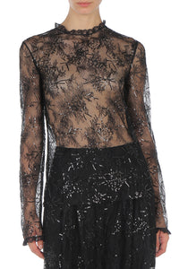 Chemisier en dentelle brodée et paillettes - Black