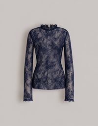 Chemisier en dentelle brodée et paillettes - Blue