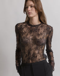 Chemisier en dentelle brodée et paillettes - Black