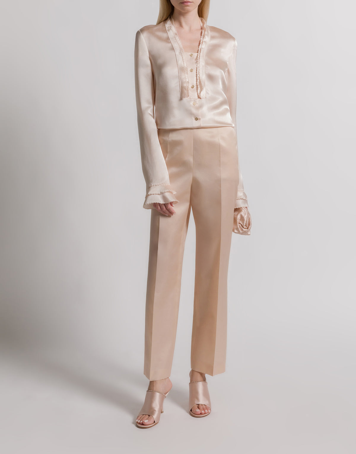 Blouse en soie et satin - Beige