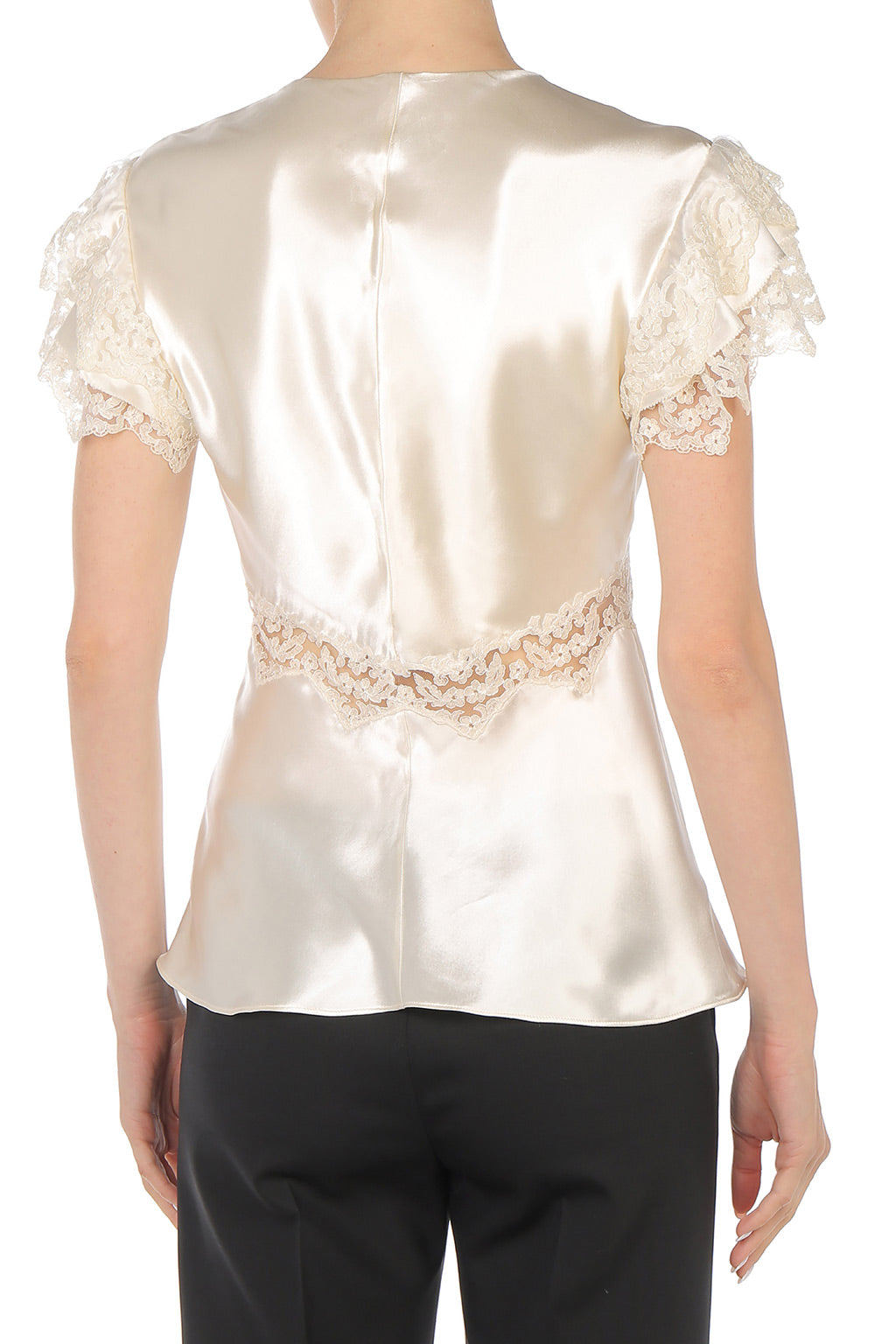 Topin en satin avec inserts en dentelle - White