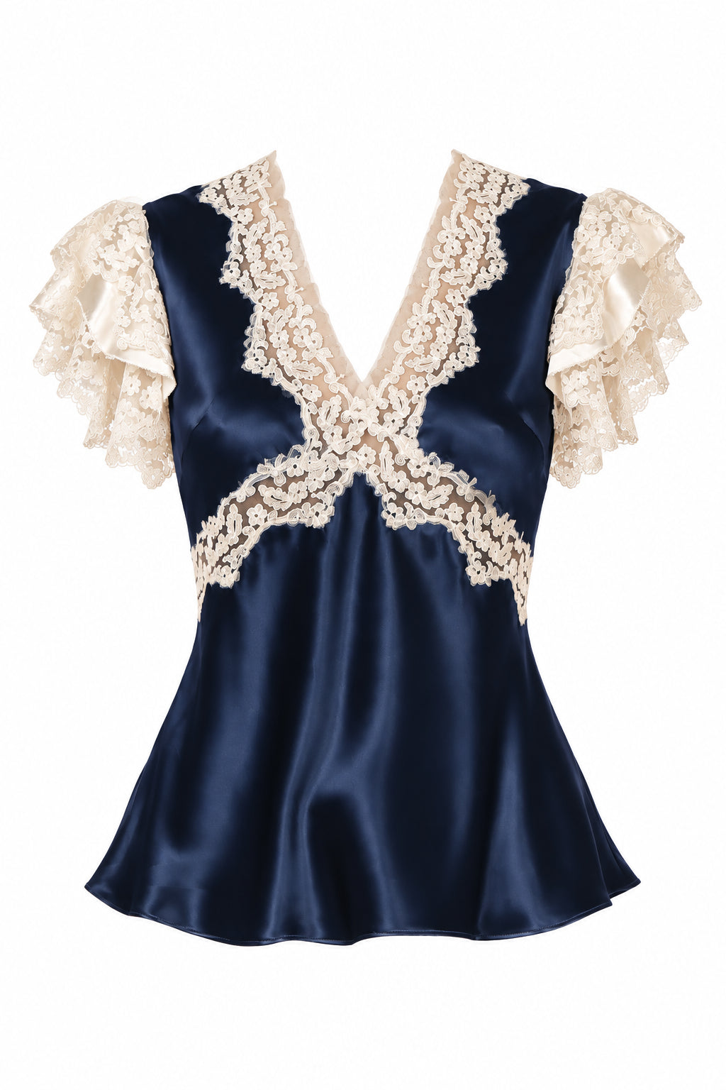 Topin en satin avec inserts en dentelle - Blue