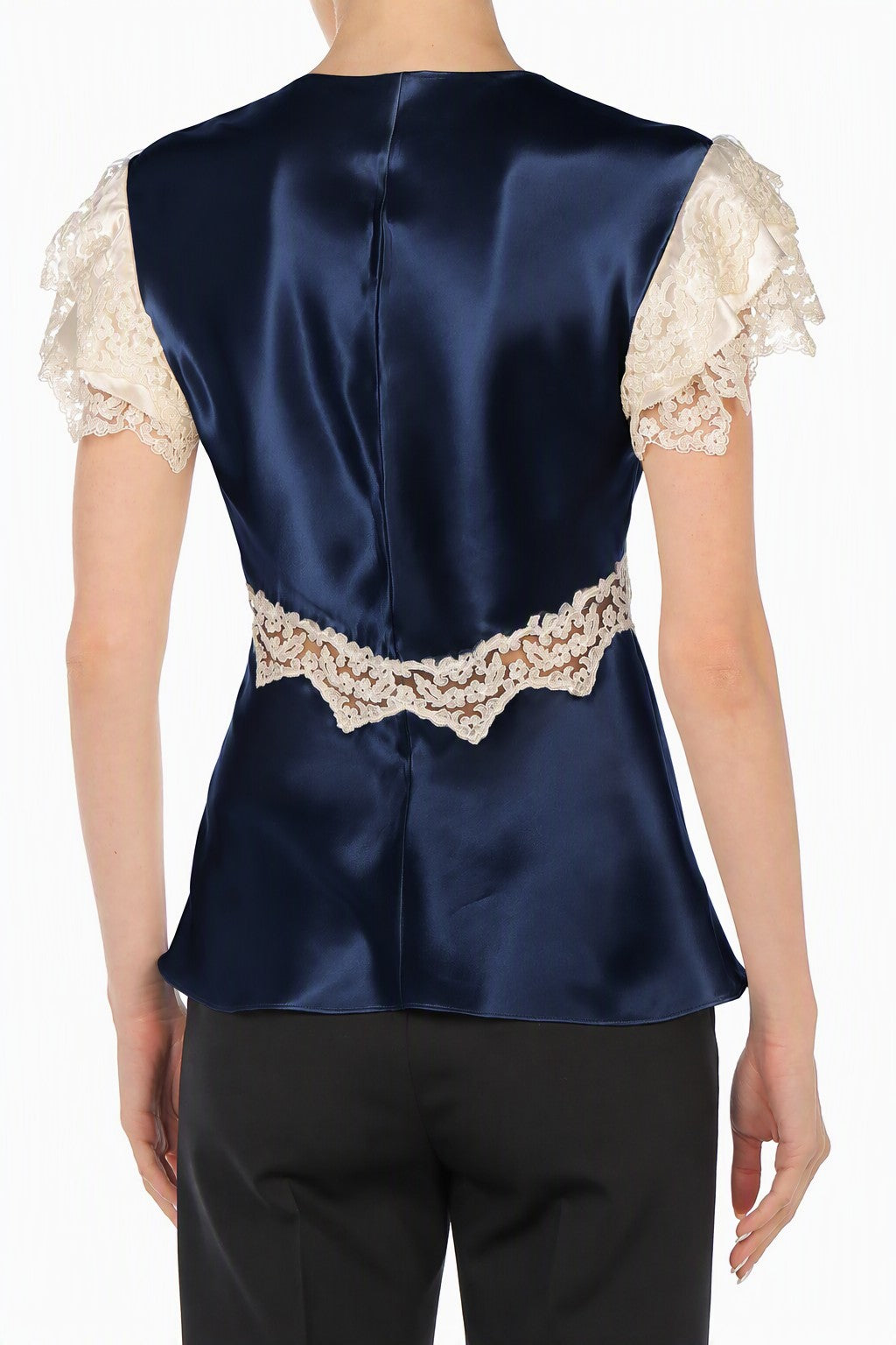 Topin en satin avec inserts en dentelle - Blue