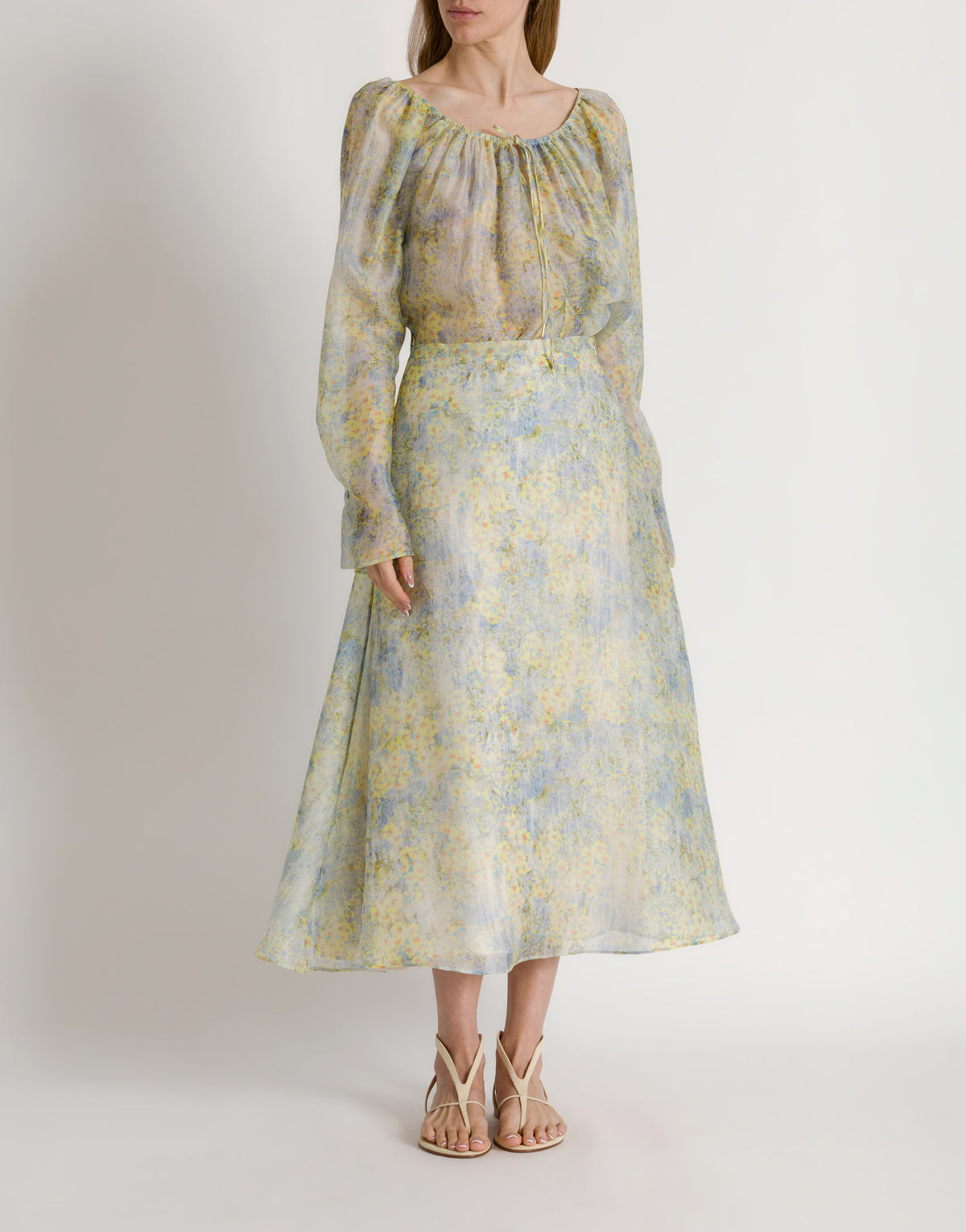 Chemisier en organza de soie à imprimé floral - Yellow