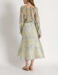 Chemisier en organza de soie à imprimé floral - Yellow