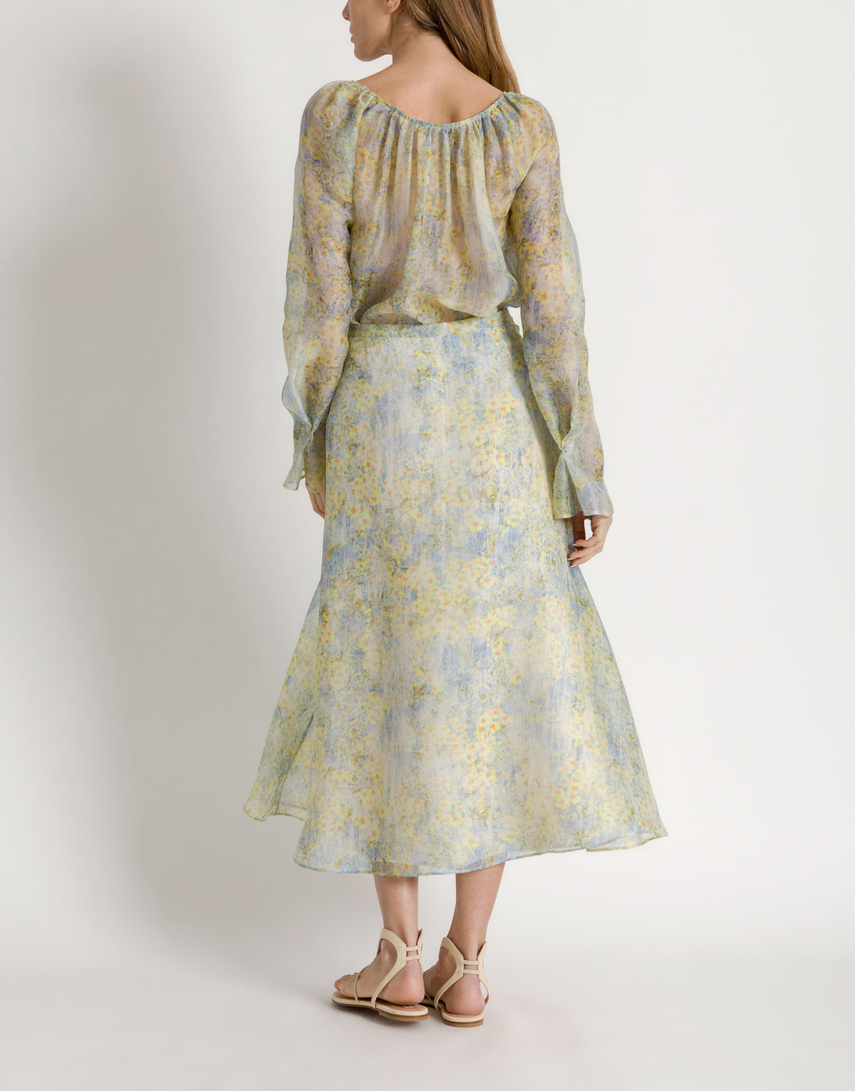 Chemisier en organza de soie à imprimé floral - Yellow