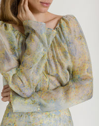Chemisier en organza de soie à imprimé floral - Yellow