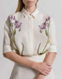 Chemise en lin à imprimé floral - Grey