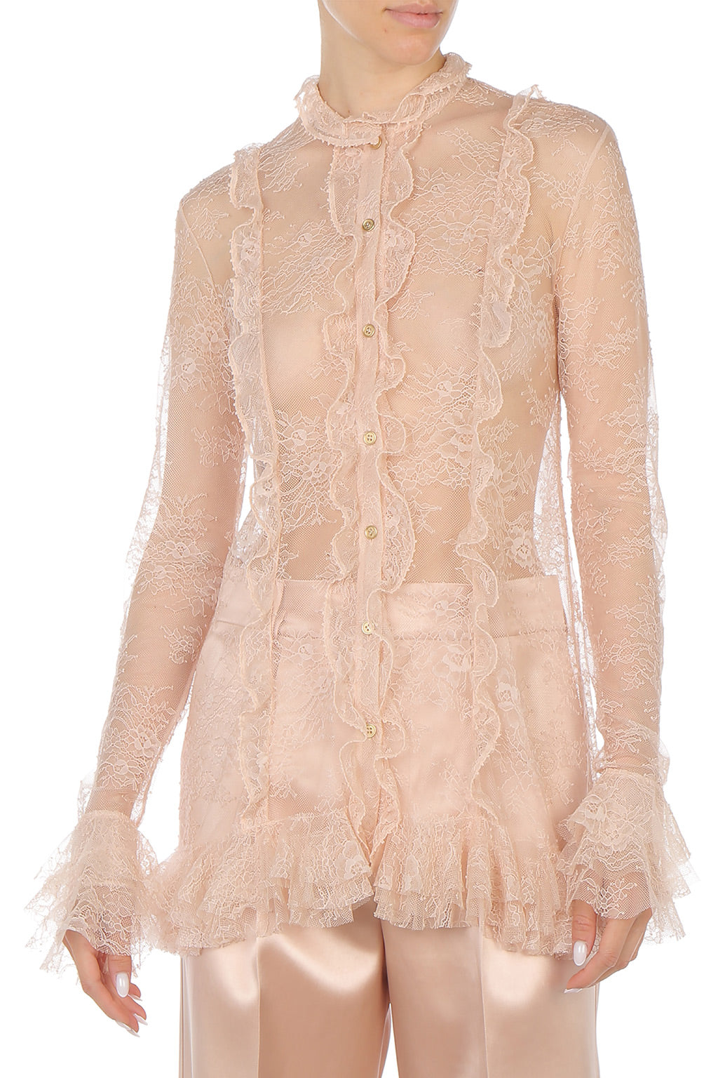 Chemisier en dentelle transparente - Beige