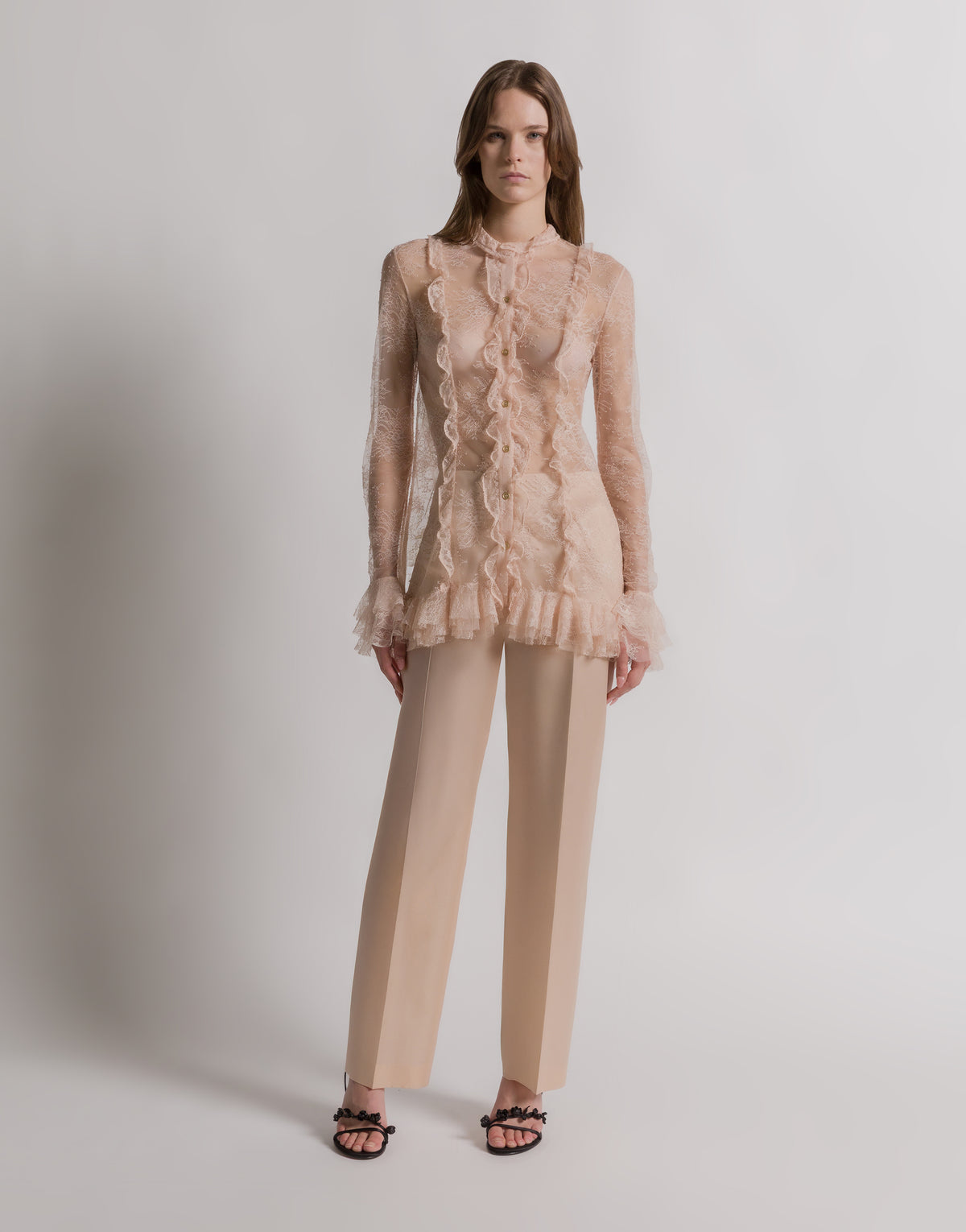 Chemisier en dentelle transparente - Beige