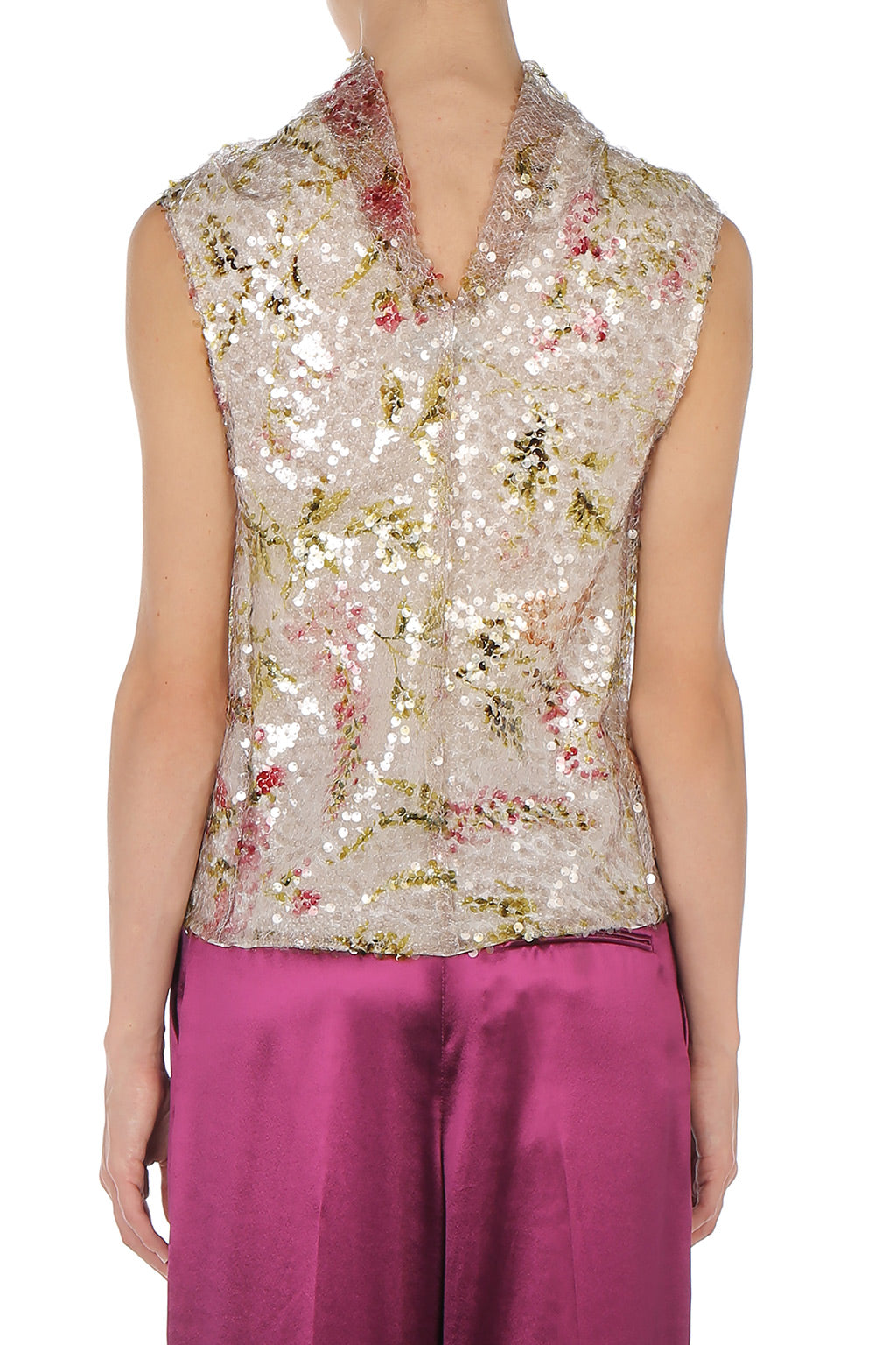 Top pailleté à motif floral - Ivory