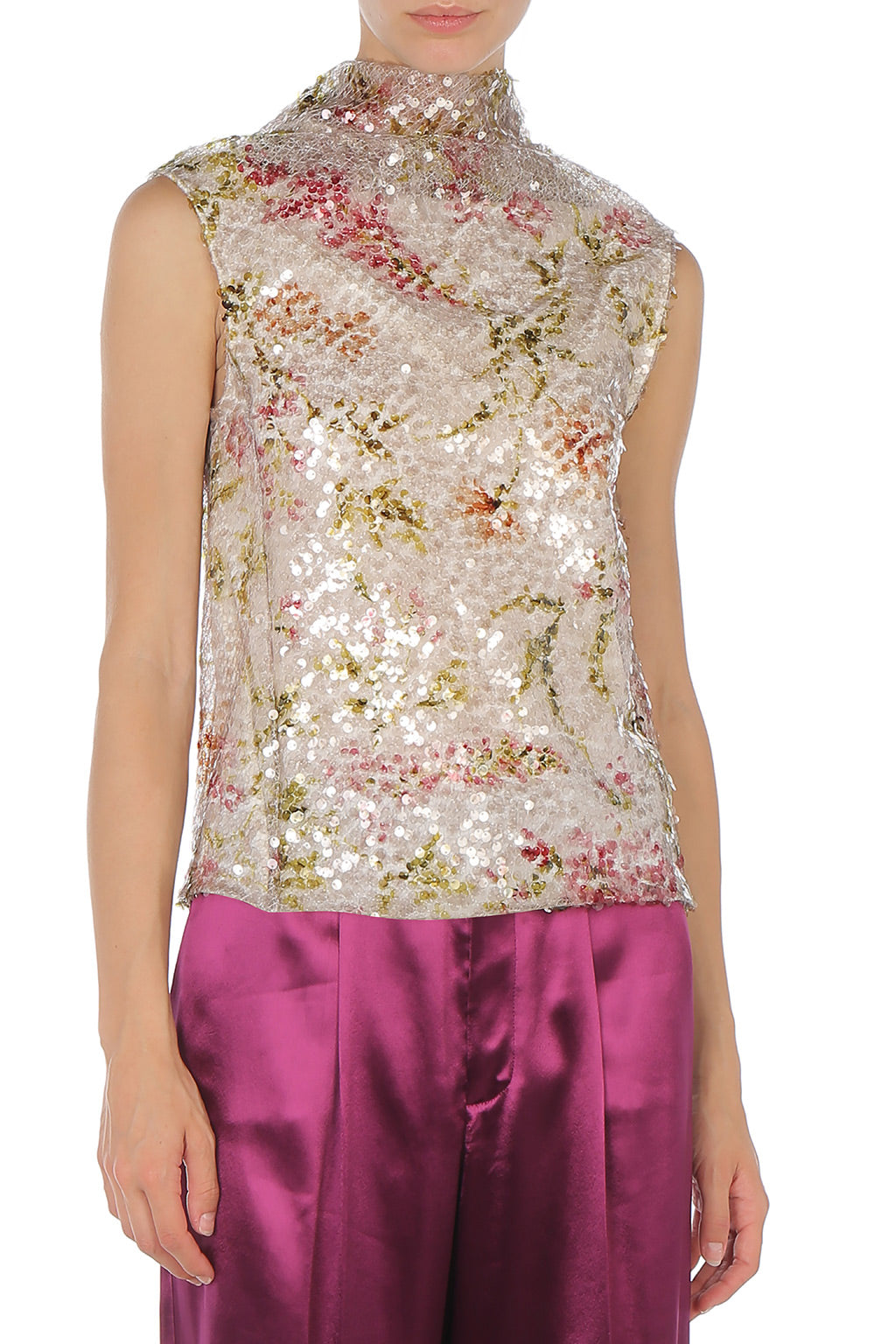 Top pailleté à motif floral - Ivory