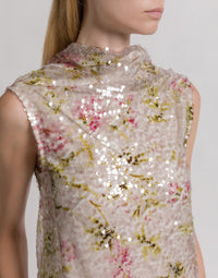 Top pailleté à motif floral - Ivory