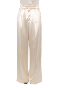 Pantalon en satin brillant - White