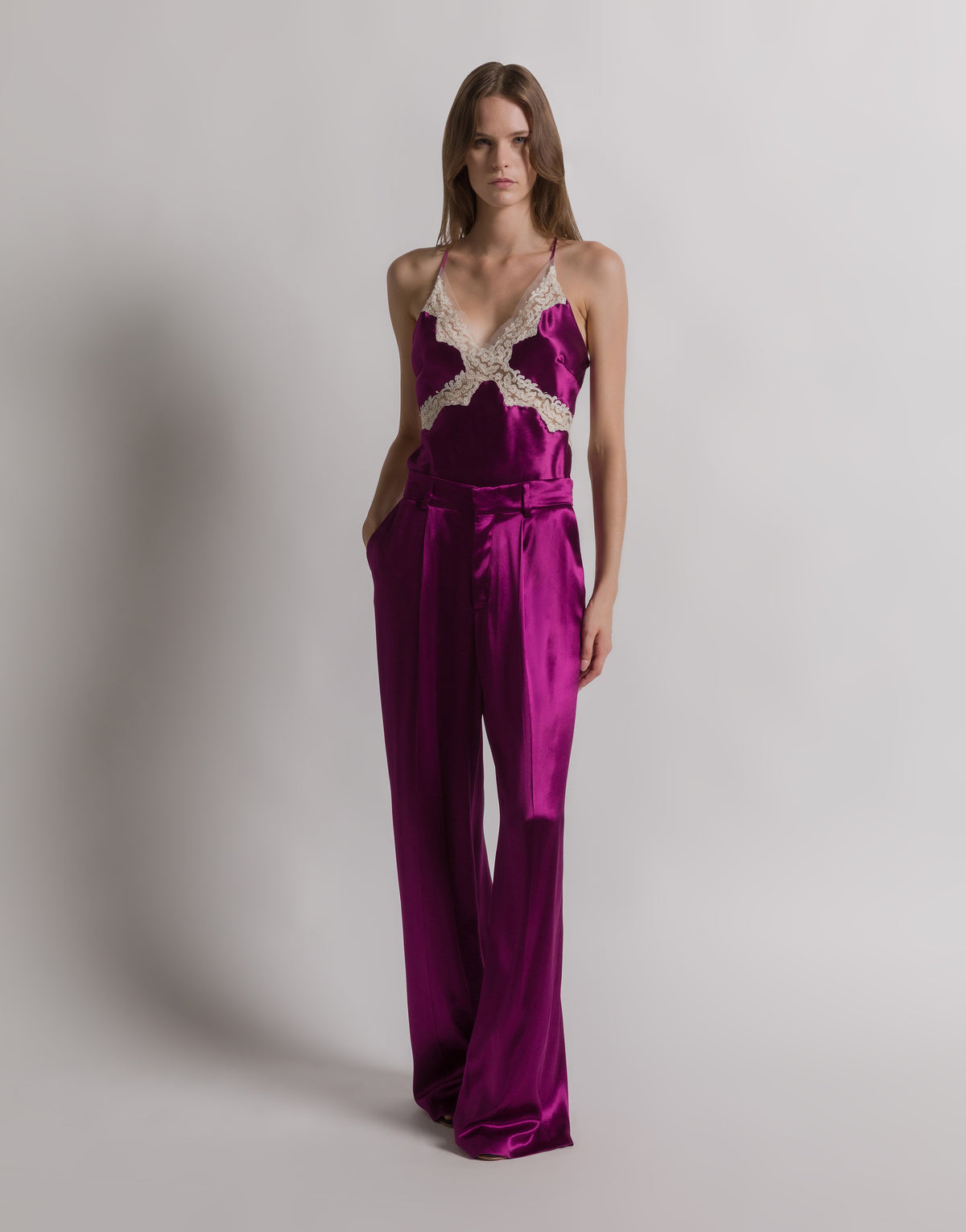 Pantalon en satin brillant - Purple