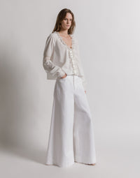 Pantalon en denim à jambe large - White