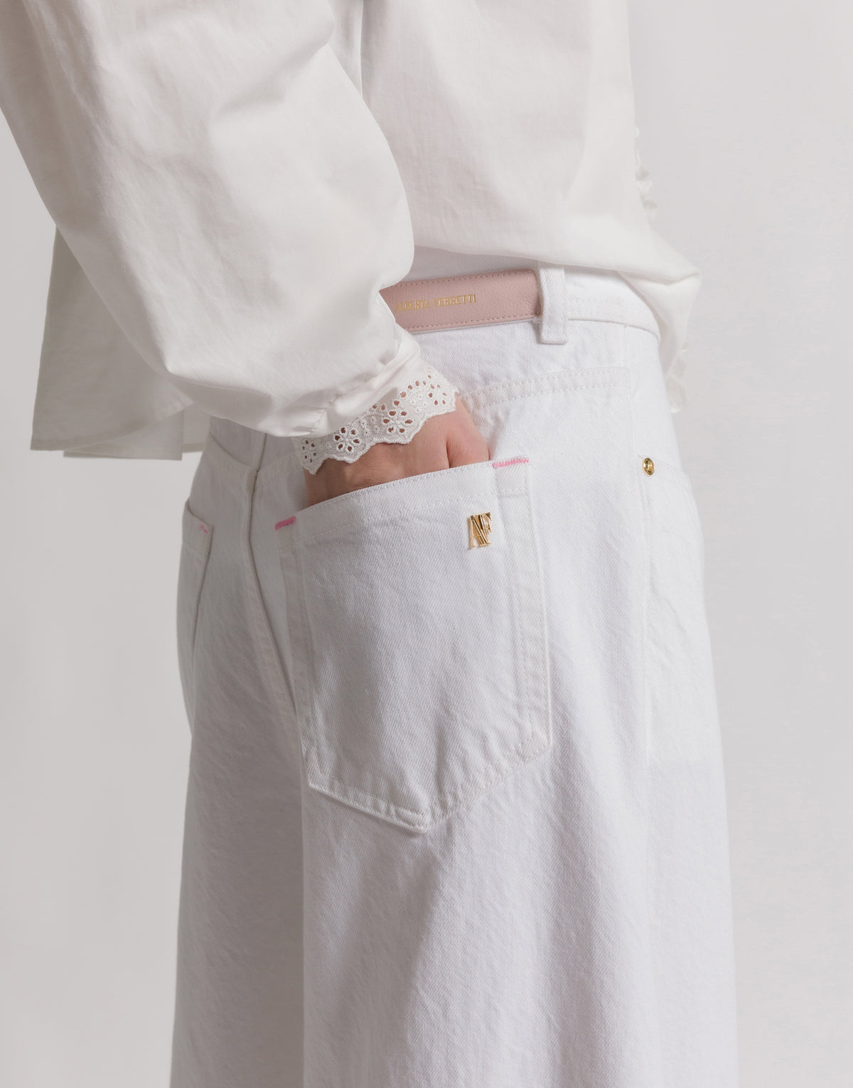 Pantalon en denim à jambe large - White
