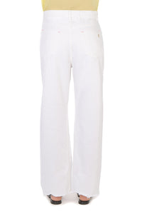 Pantalon avec broderie florale en denim - White