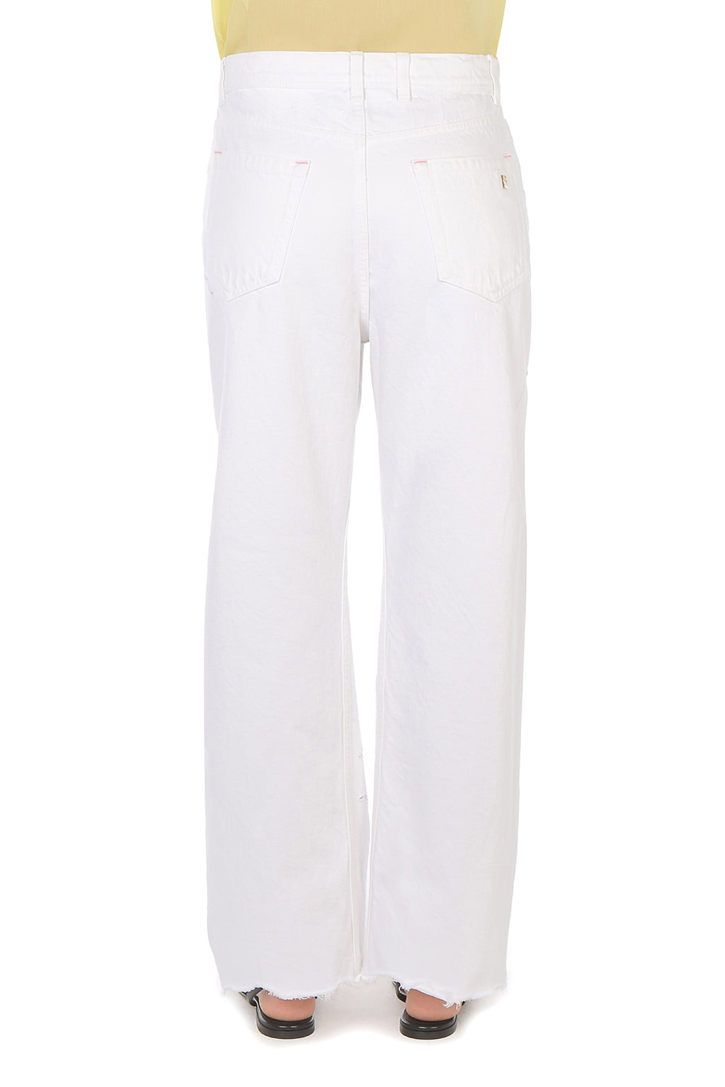 Pantalon avec broderie florale en denim - White