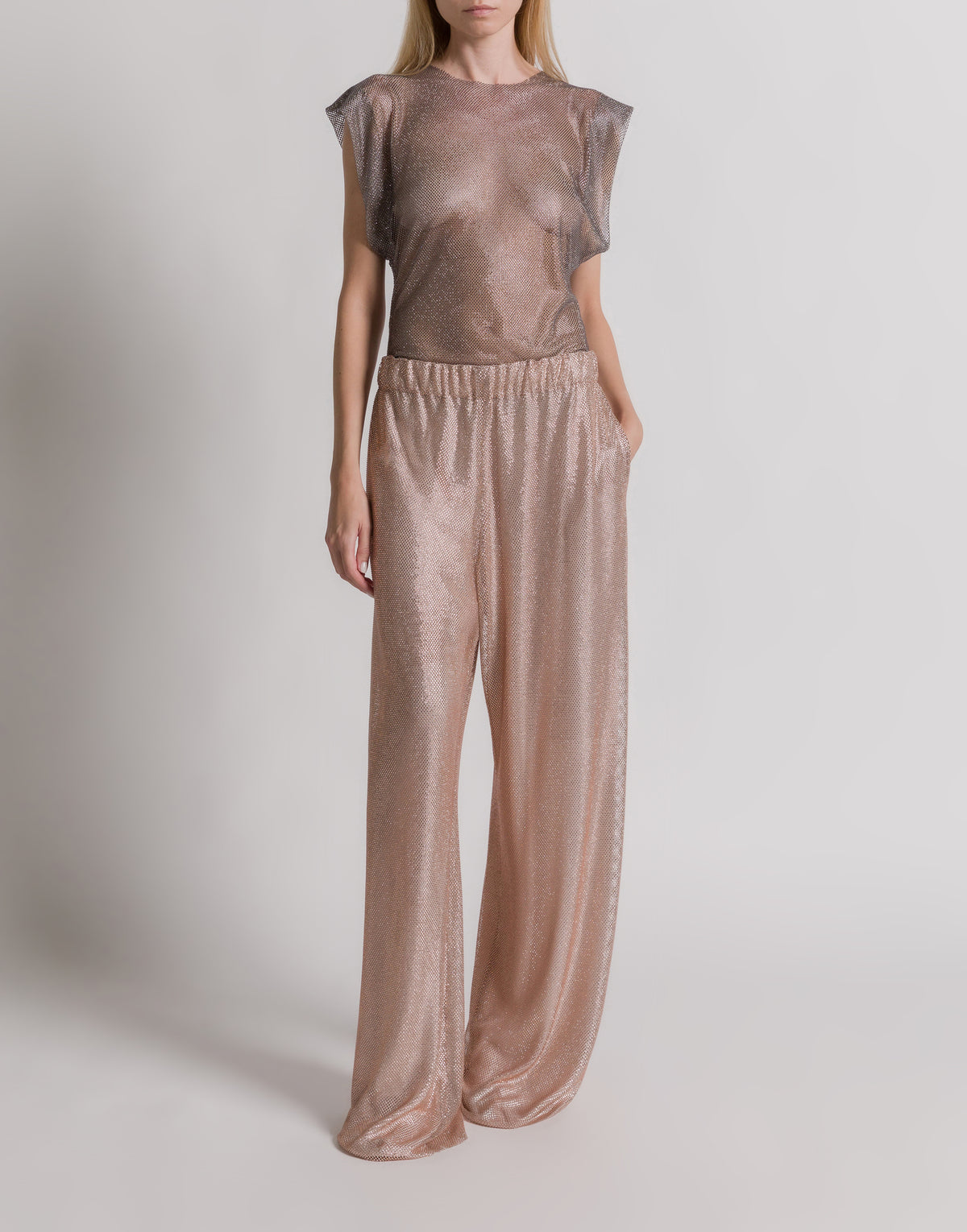Pantalon large à micro-rhinestone - Pink
