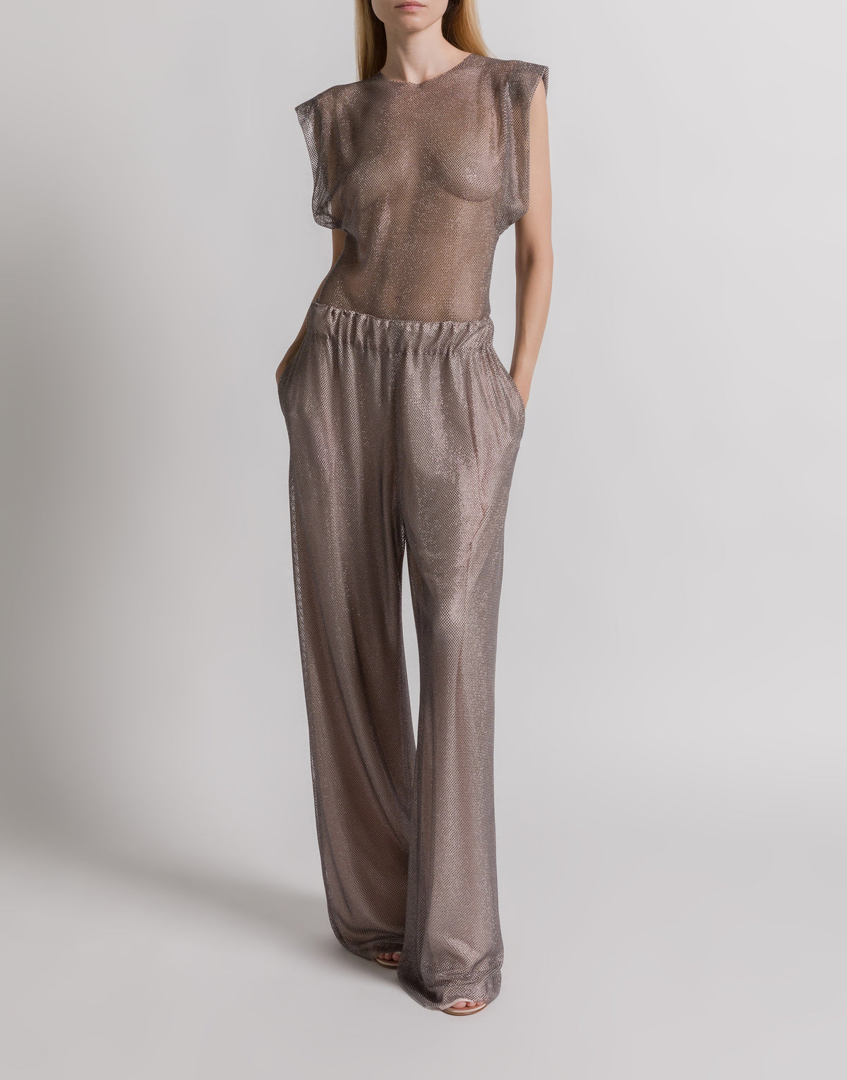 Pantalon large à micro-rhinestone - Silver