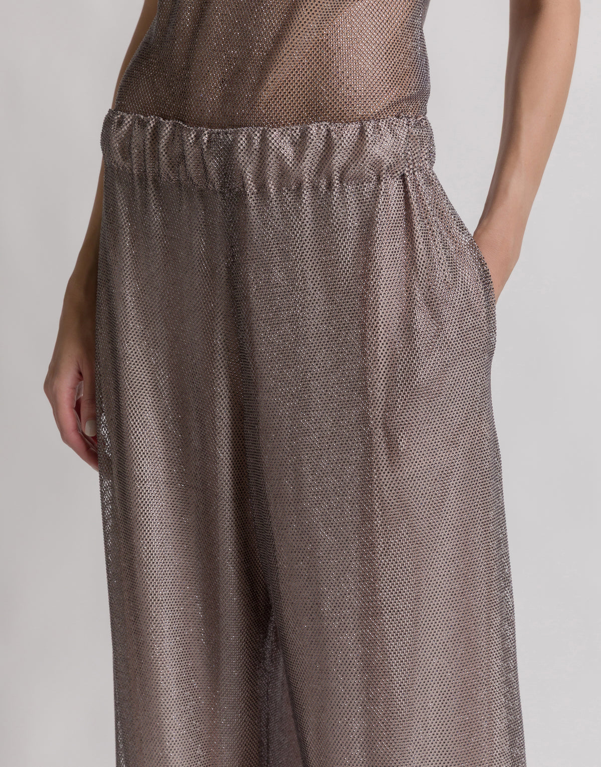 Pantalon large à micro-rhinestone - Silver