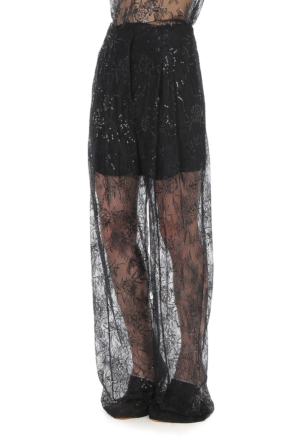 Pantalon à Superposition de Dentelle - Black