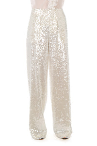 Pantalon large à paillettes - Ivory