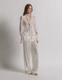 Pantalon large à paillettes - Ivory