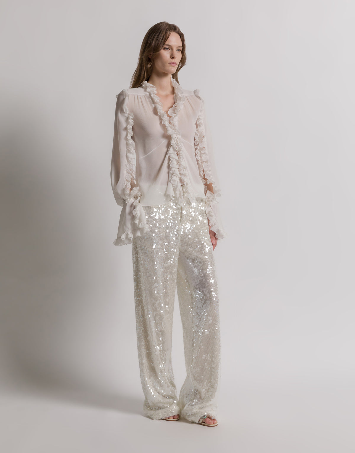 Pantalon large à paillettes - Ivory