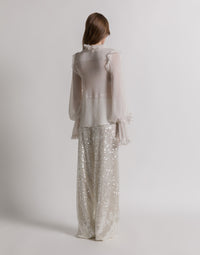 Pantalon large à paillettes - Ivory