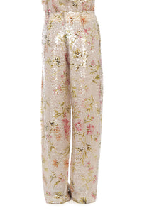 Pantalon à imprimé floral pailleté - Ivory