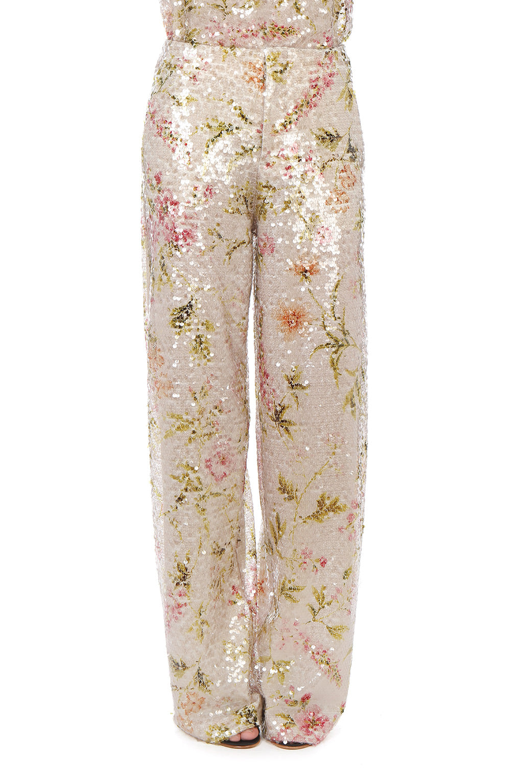Pantalon à imprimé floral pailleté - Ivory