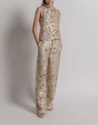 Pantalon à imprimé floral pailleté - Ivory