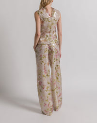 Pantalon à imprimé floral pailleté - Ivory