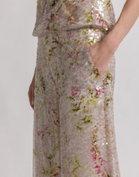 Pantalon à imprimé floral pailleté - Ivory