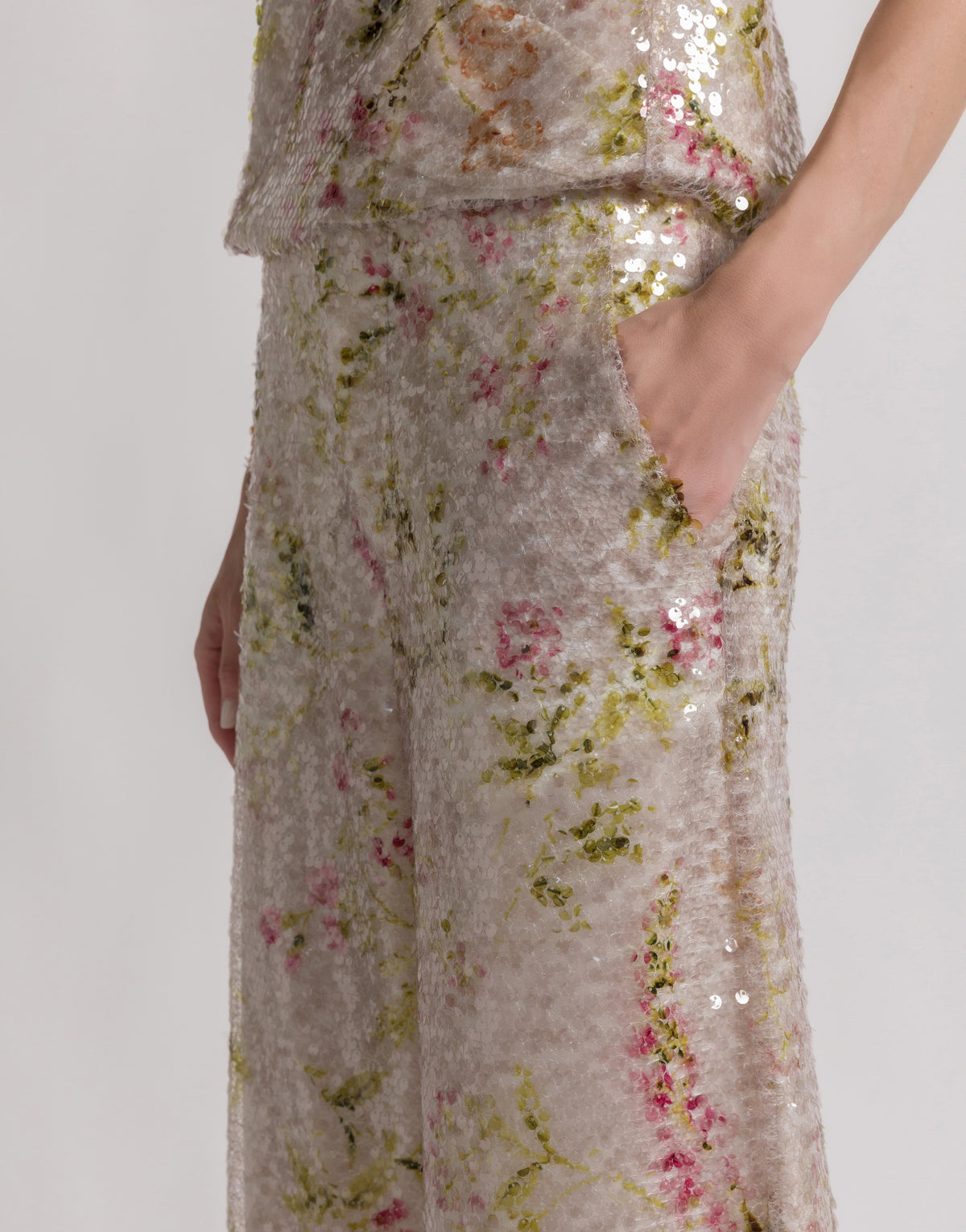 Pantalon à imprimé floral pailleté - Ivory