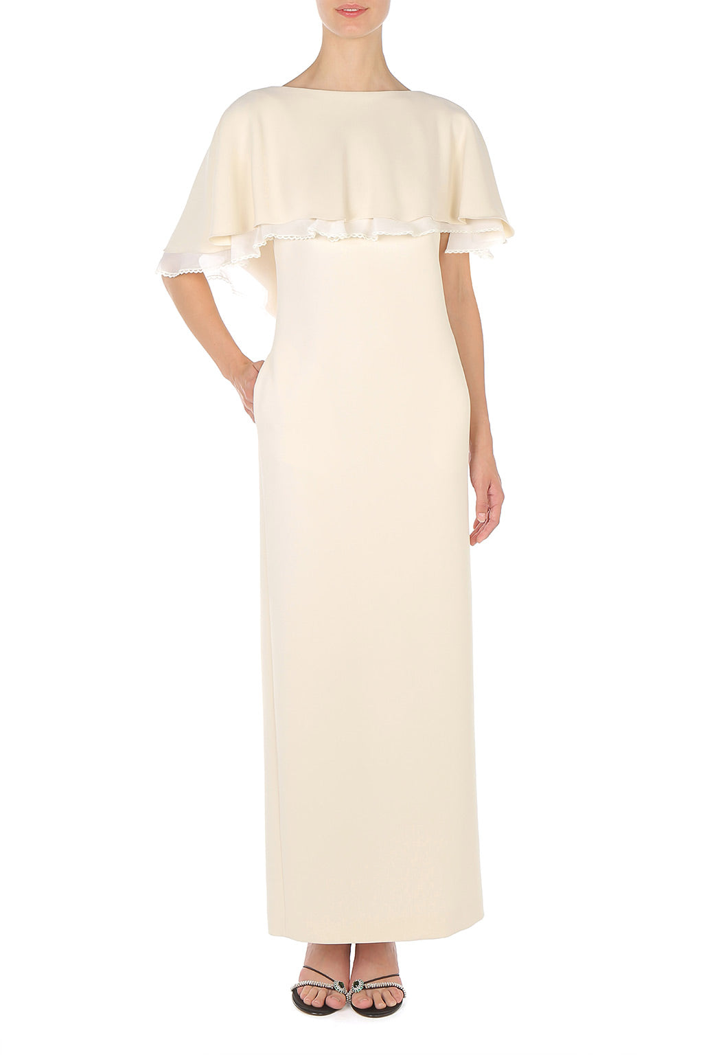 Robe Longue à Effet Cape - Ivory