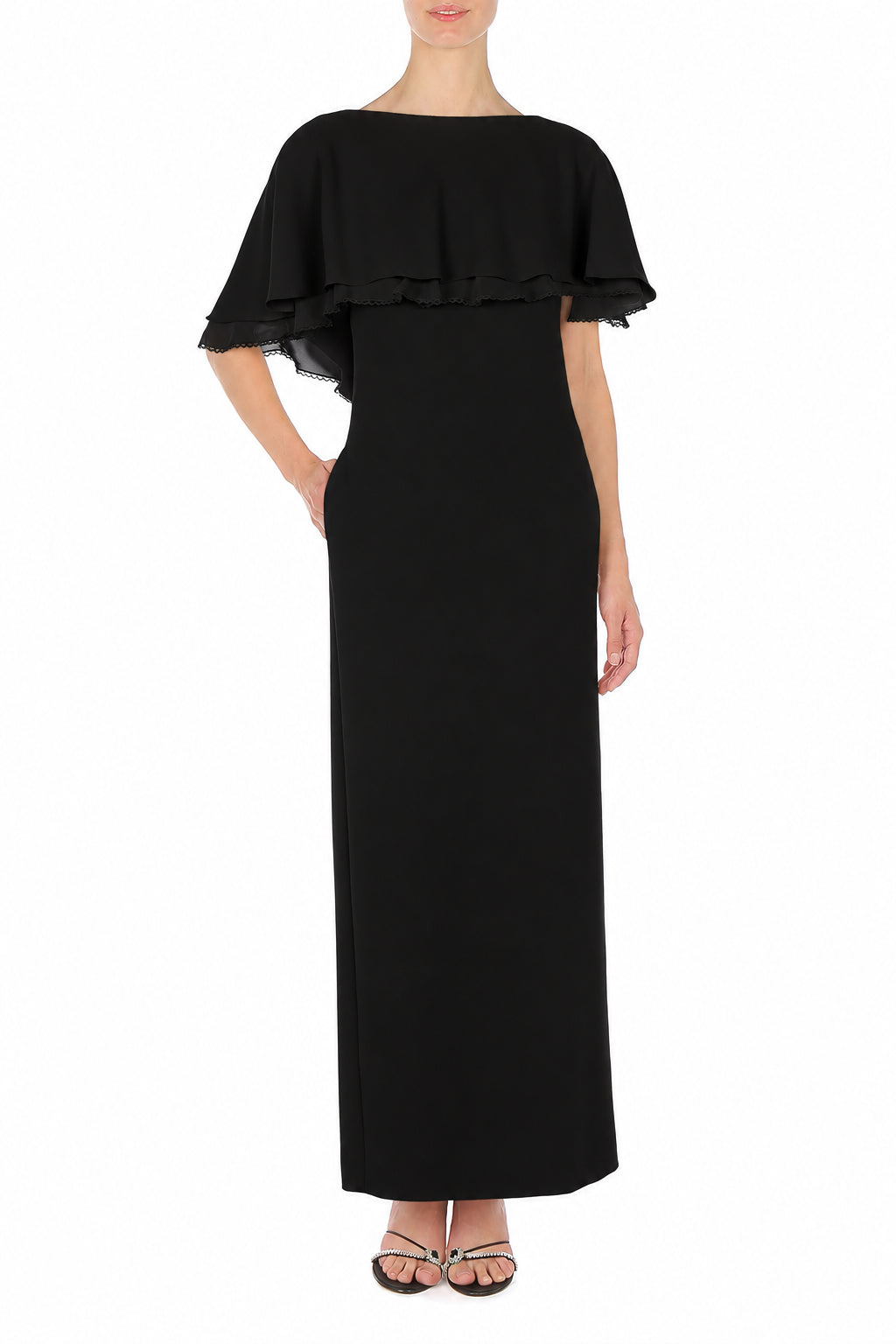 Robe Longue à Effet Cape - Black