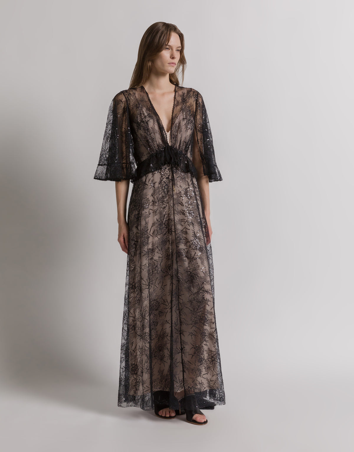 Robe de soirée en dentelle avec paillettes - Black